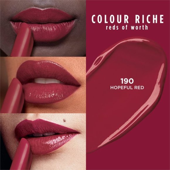 2 PK L'Oreal Colour Riche Reds of Worth Satin Lipstick 190 Hopeful Red .13 oz - Picture 3 of 3